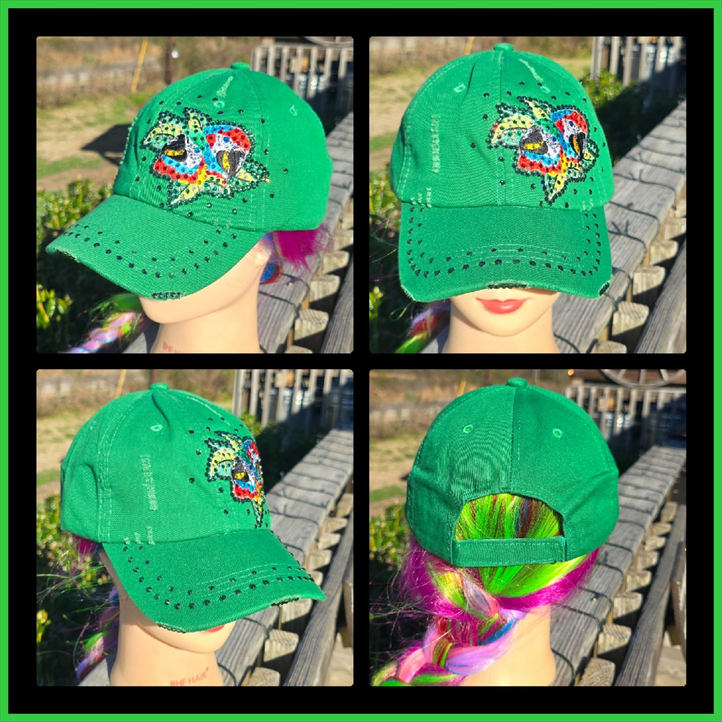 Green Toucan Birds BLING Hat