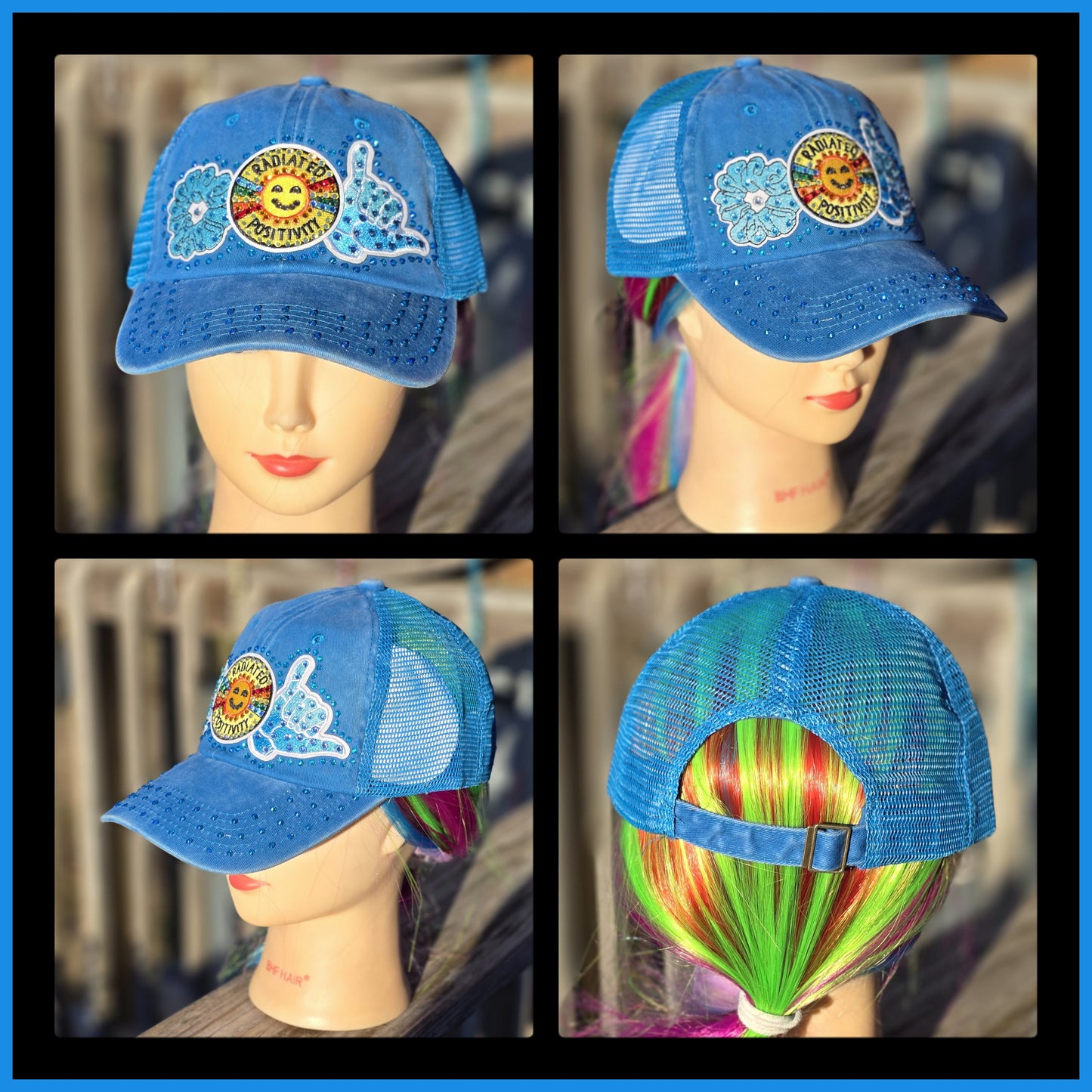 Turquoise Flower, Sun & Hang loose BLING Hat