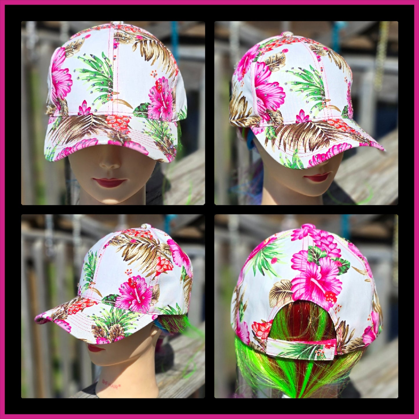 White & Pink Hawaiian BLING Hat