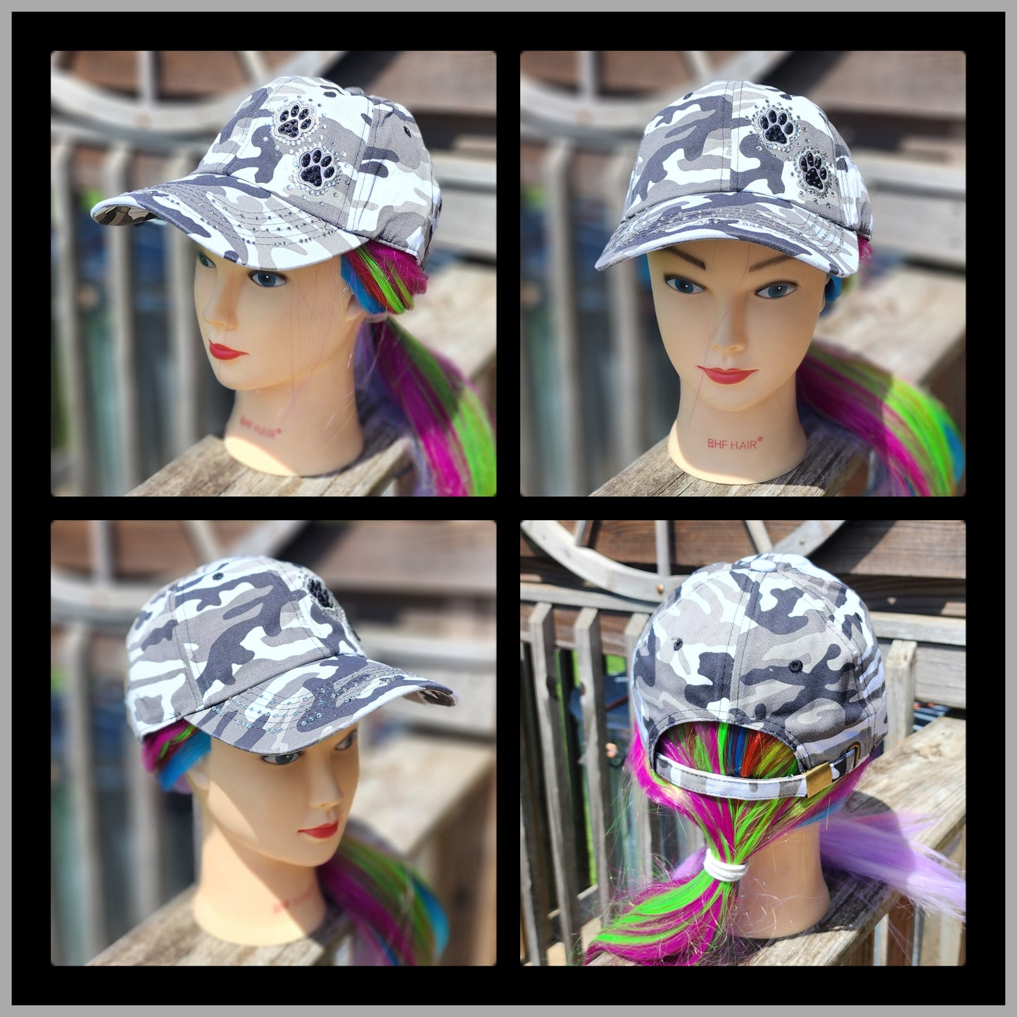Gray Camo Paw Prints BLING Hat