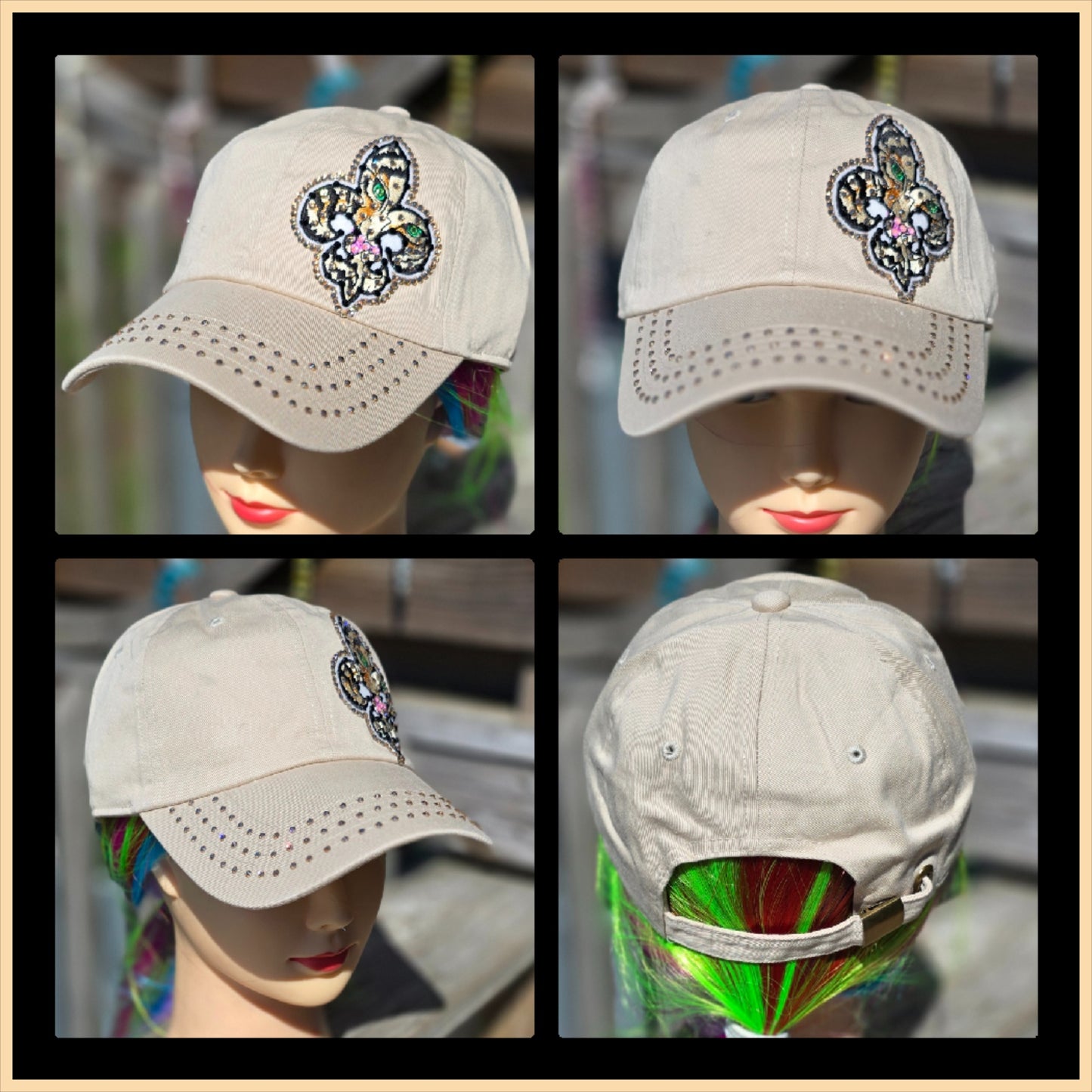 Khaki Fleur De Lis Tiger BLING Hat