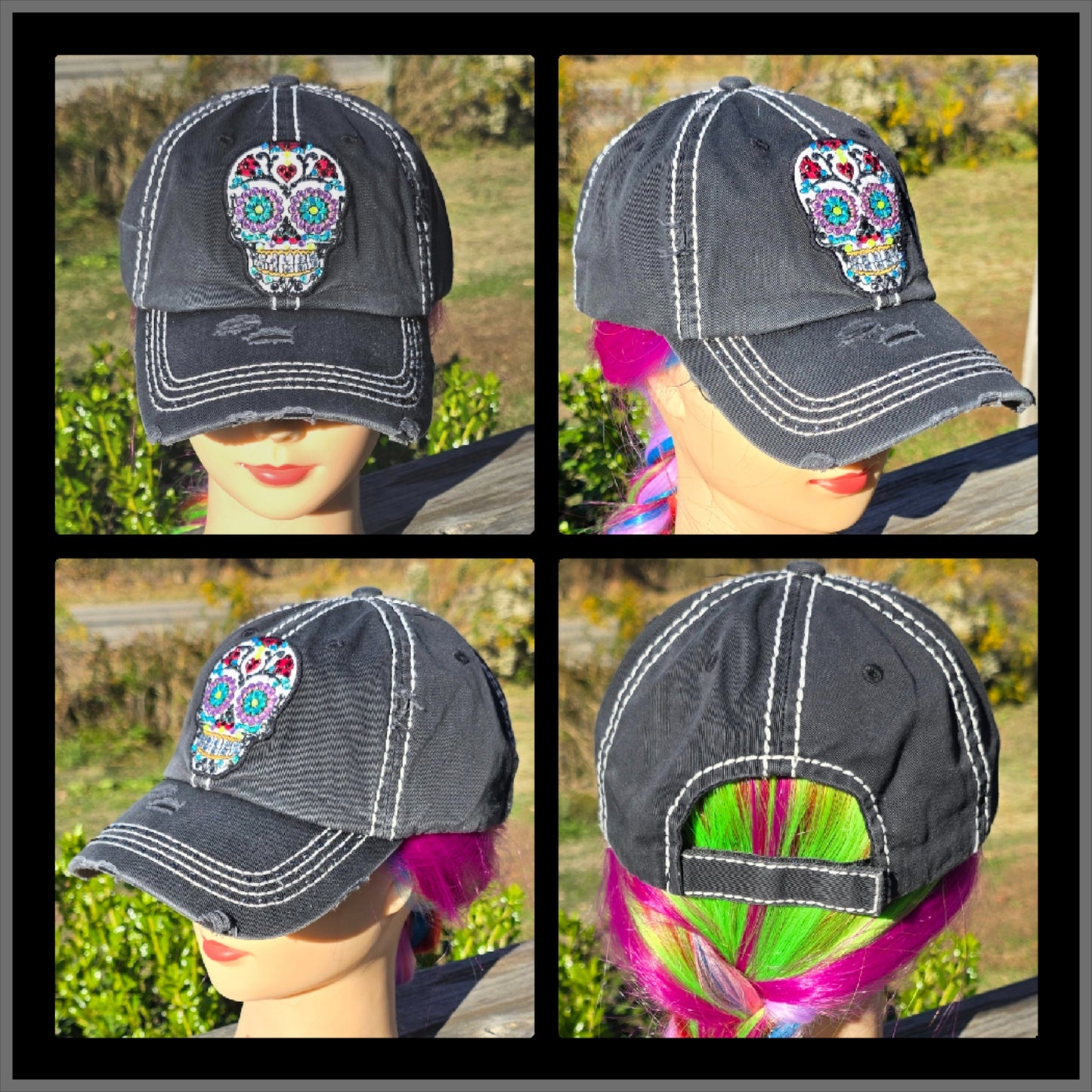 Black Faded Sugar Skull BLING Hat