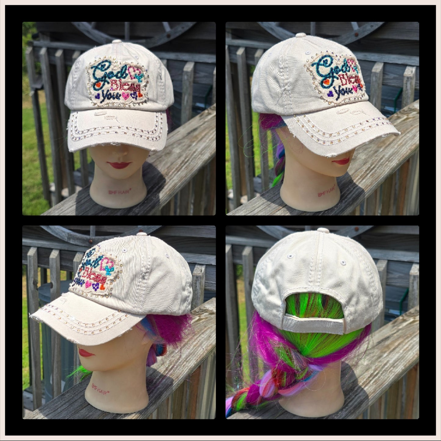 Ladies Stone God Bless You BLING Hat