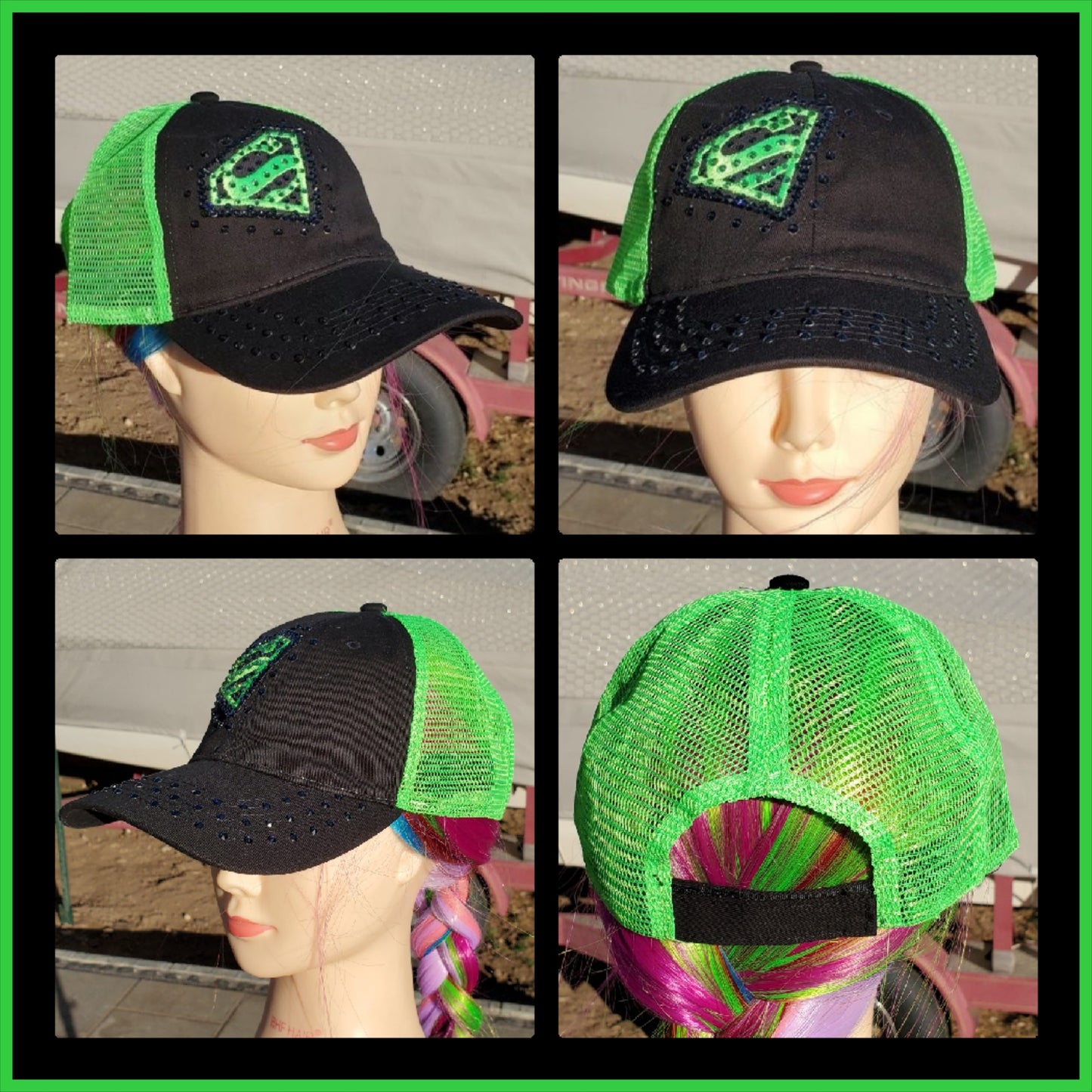 Black & Green Super Girl BLING Hat