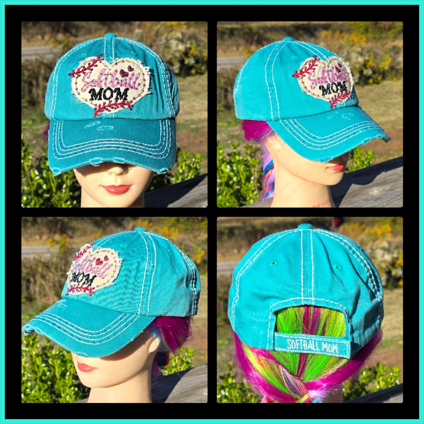 Ladies Turquoise Softball Mom BLING Hat new no tags