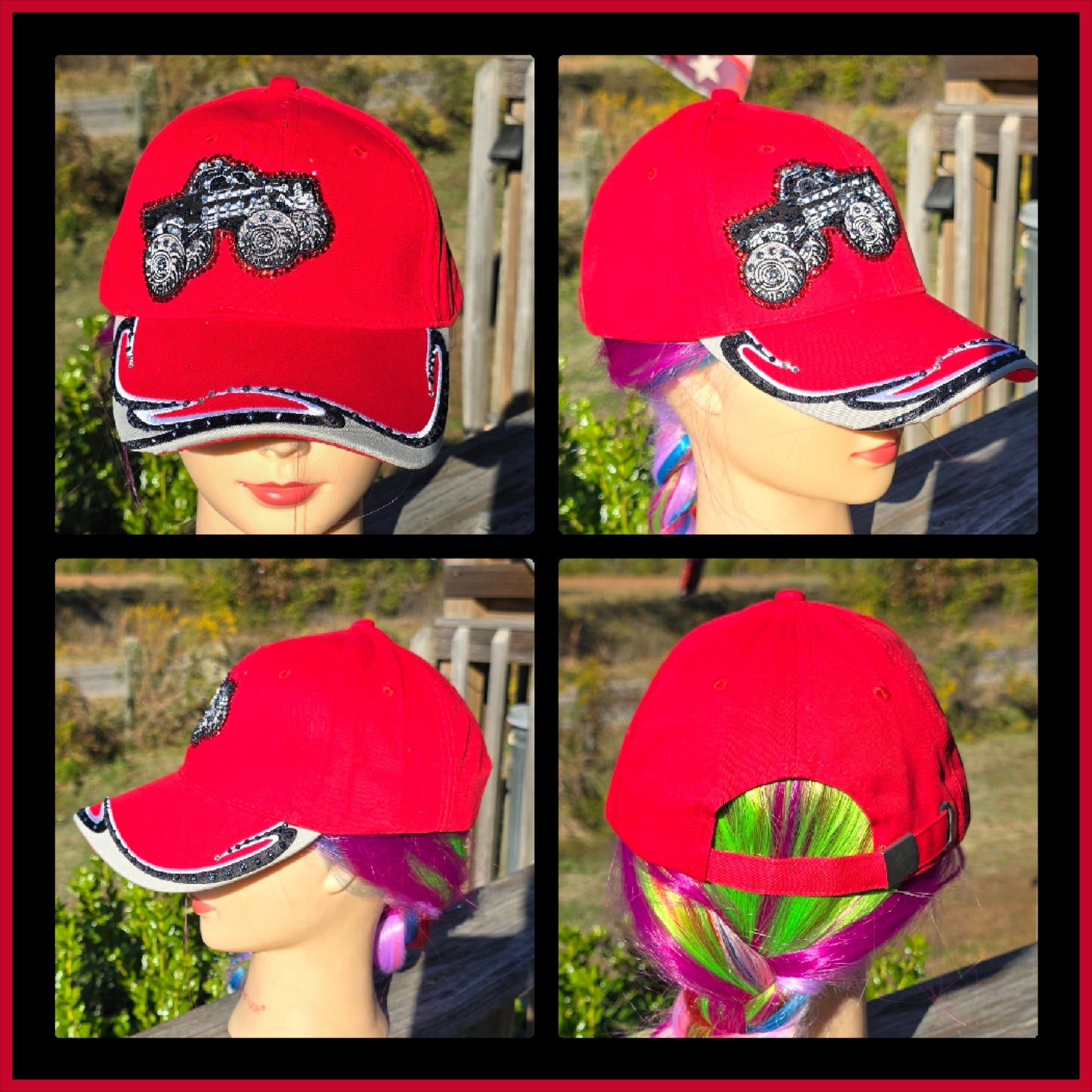 Ladies Red & Black Monster Truck BLING Hat