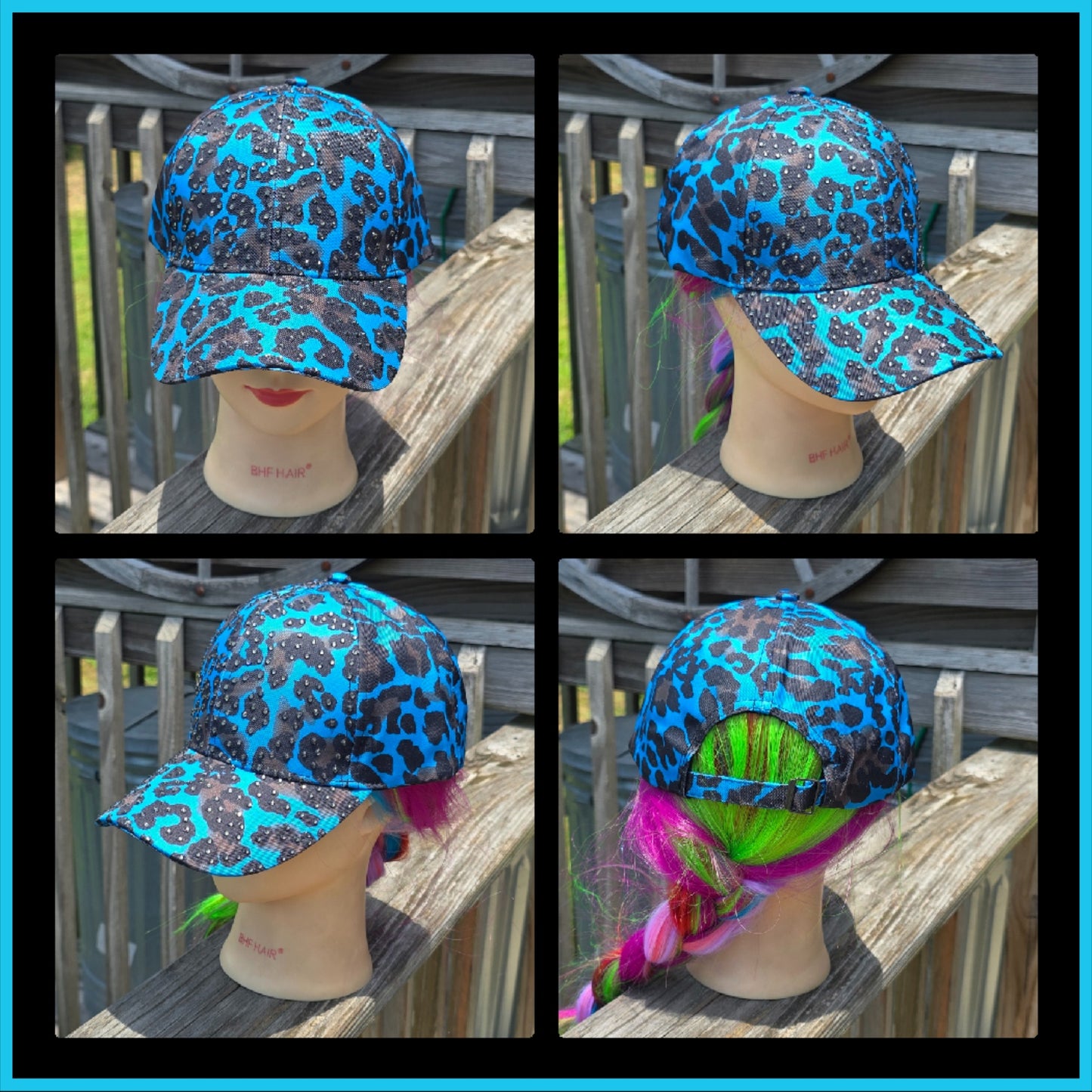 Ladies Teal & Black Leopard Print BLING Hat