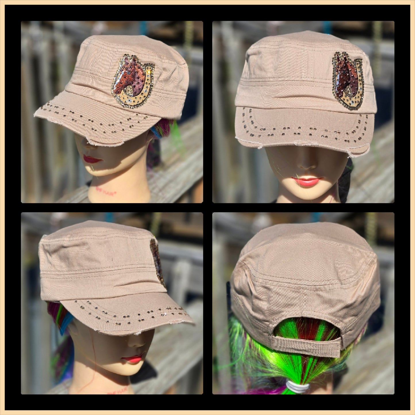 Khaki Horsehead BLING Hat