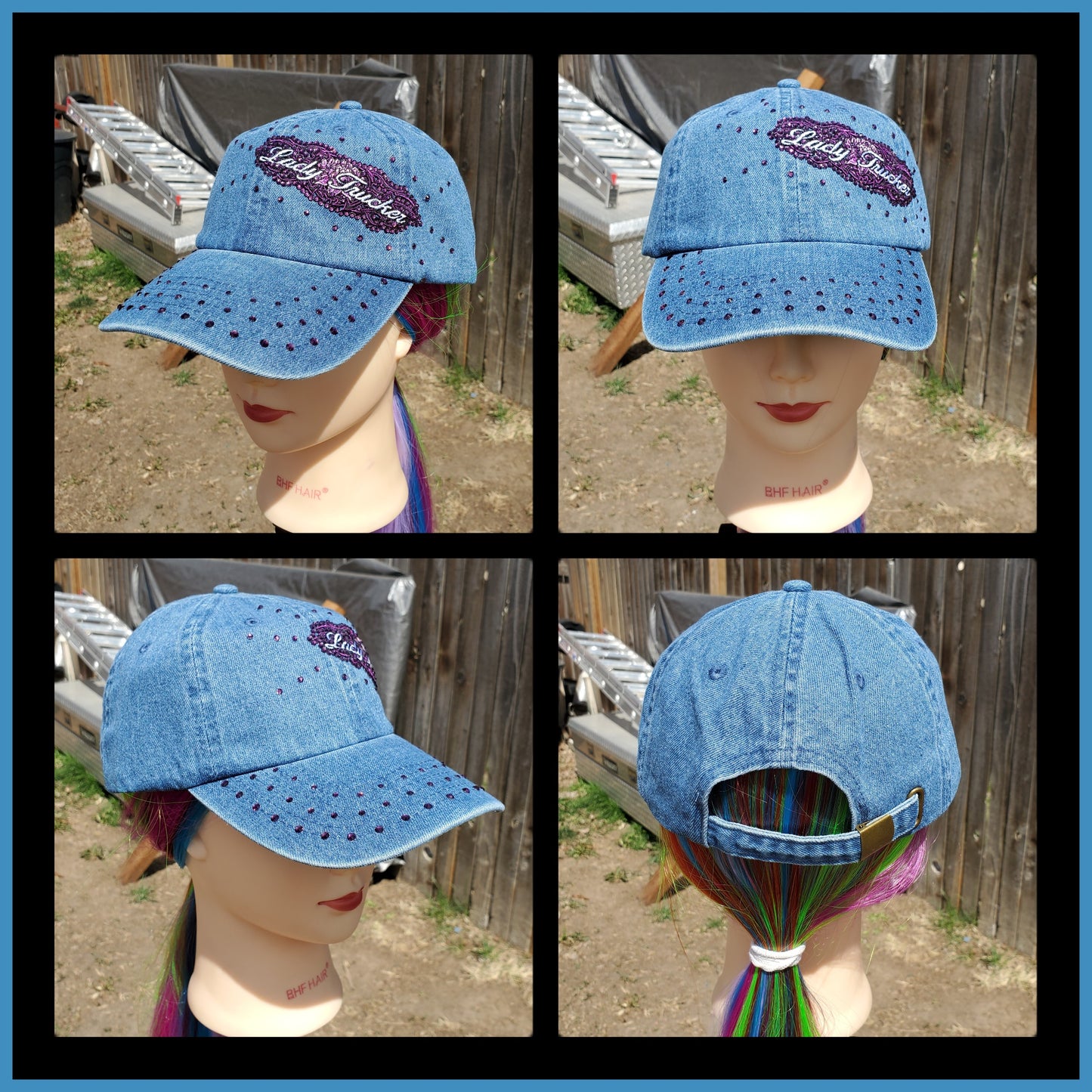 Blue Denim & Purple Lady Trucker BLING Hat