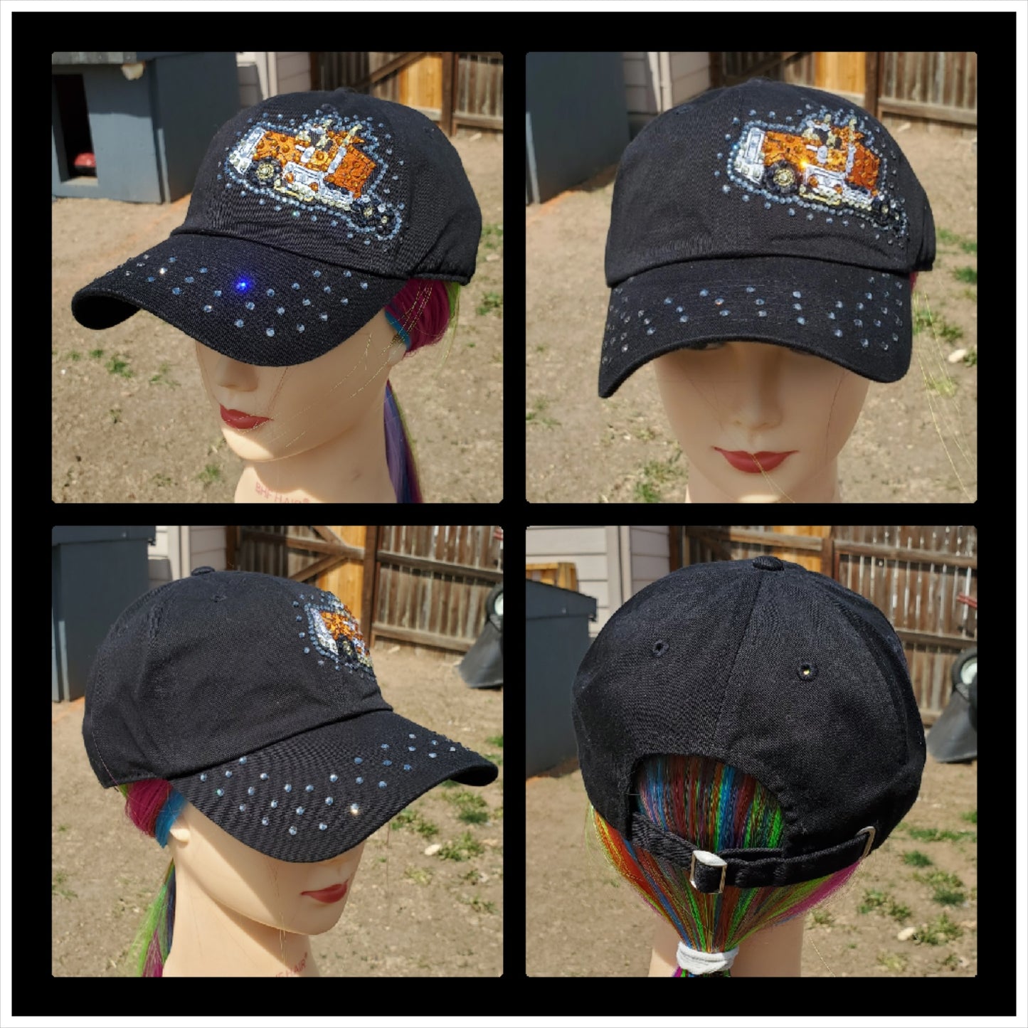 Black & Orange Semi Truck Tractor BLING Hat