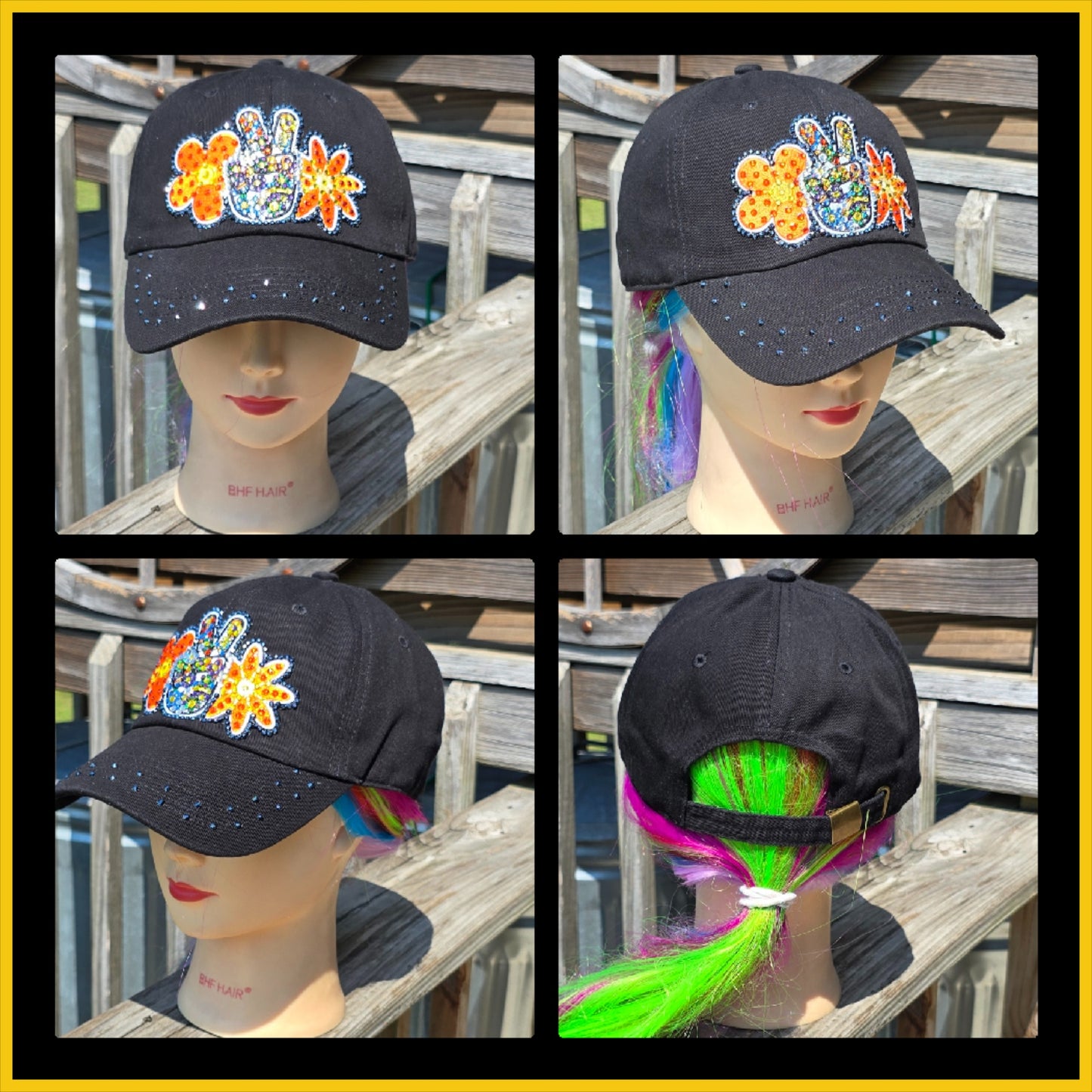 Black Peace & Flowers BLING Hat