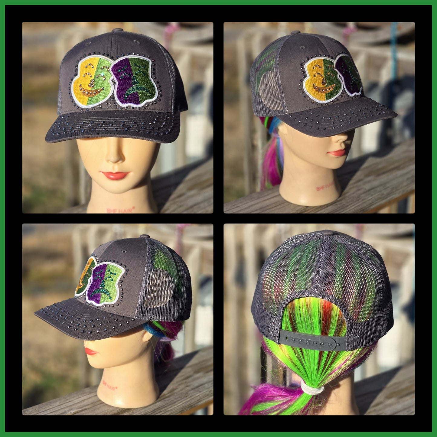 Gray Mardi Gras Masks BLING Hat