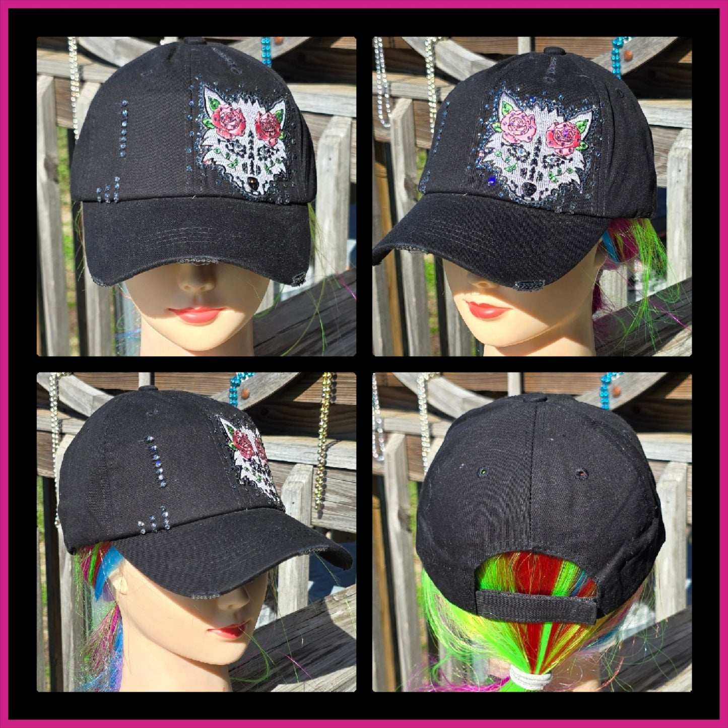 Black Wolf Head BLING Hat