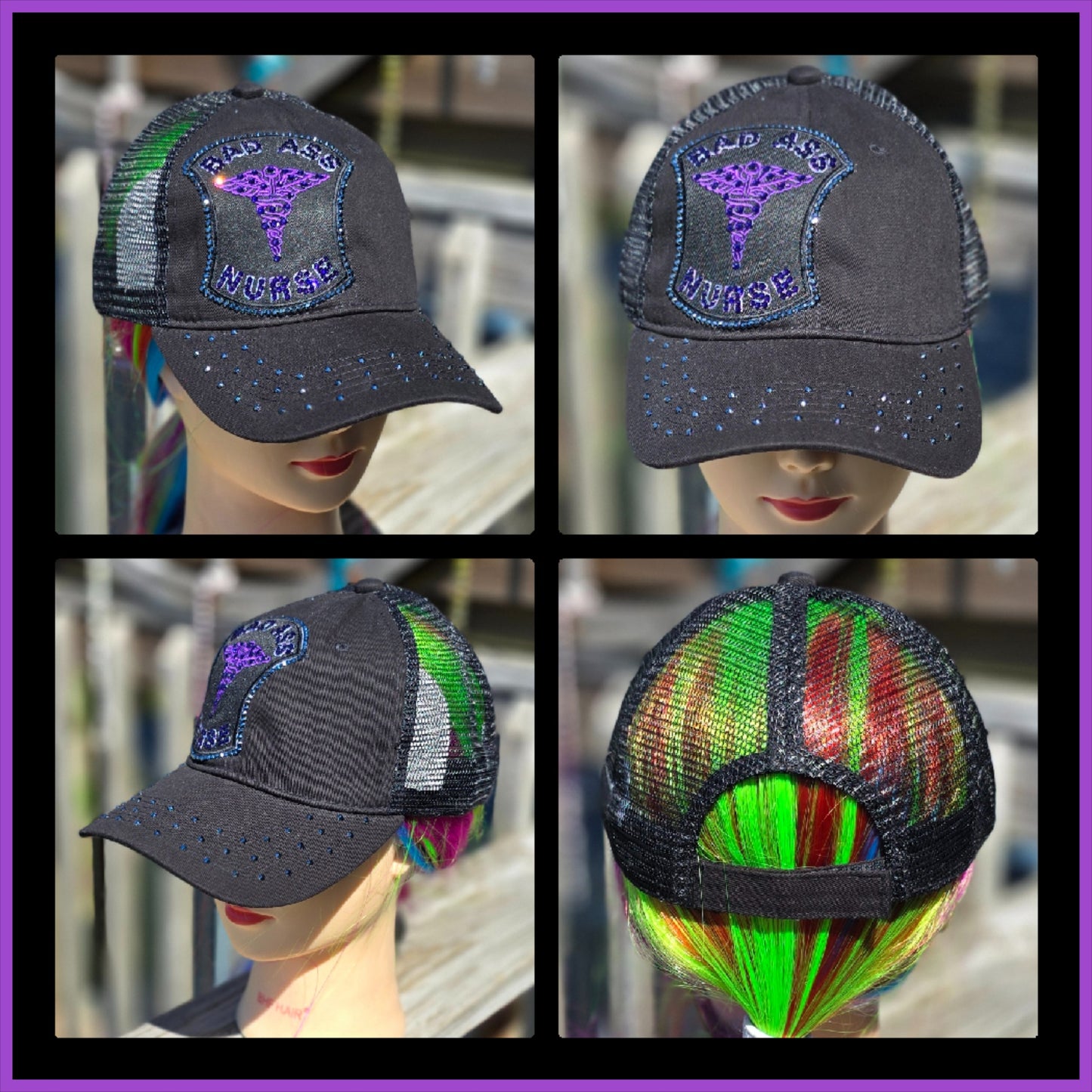 Black & Purple Badass Nurse BLING Hat
