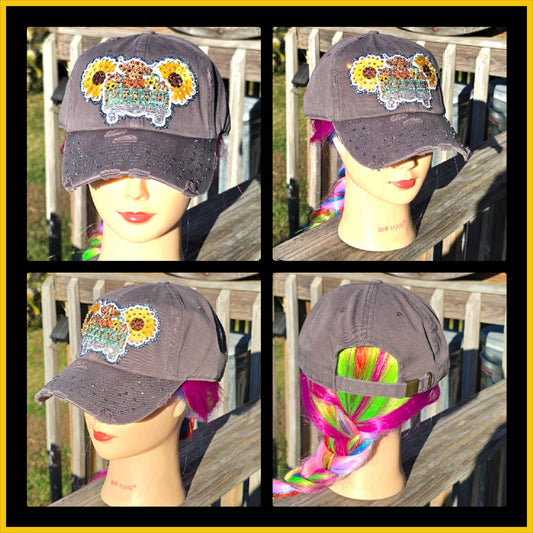 Charcoal Gray Cow in Truck BLING Hat