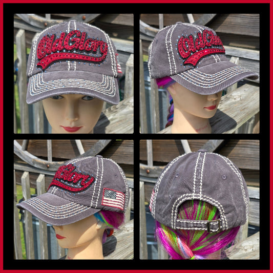 Gray Old Glory BLING Hat