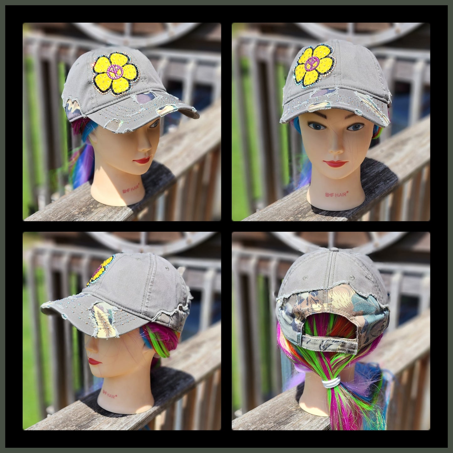 Green & Camo Flower BLING Hat