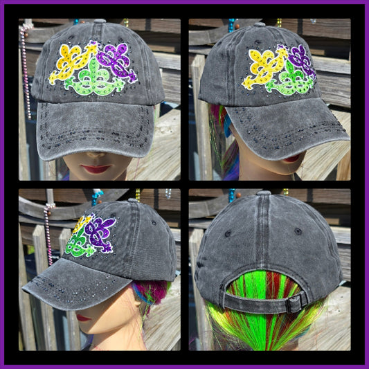 Gray Mardi Gras Masks BLING Hat