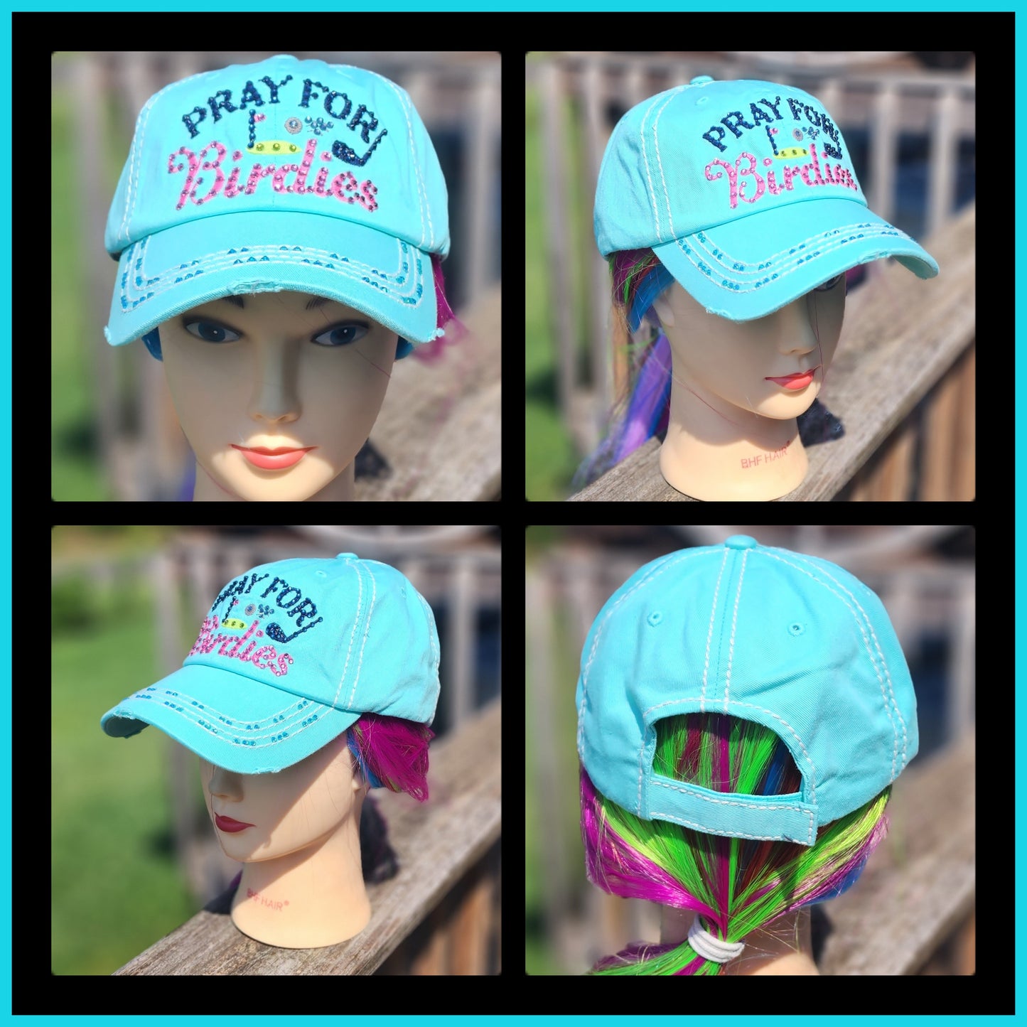 Turquoise Pray For Birdies Golf BLING Hat