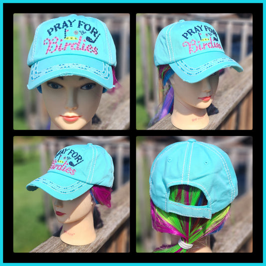 Turquoise Pray For Birdies Golf BLING Hat