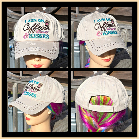 Stone I Run on Caffeine & Kisses BLING Hat