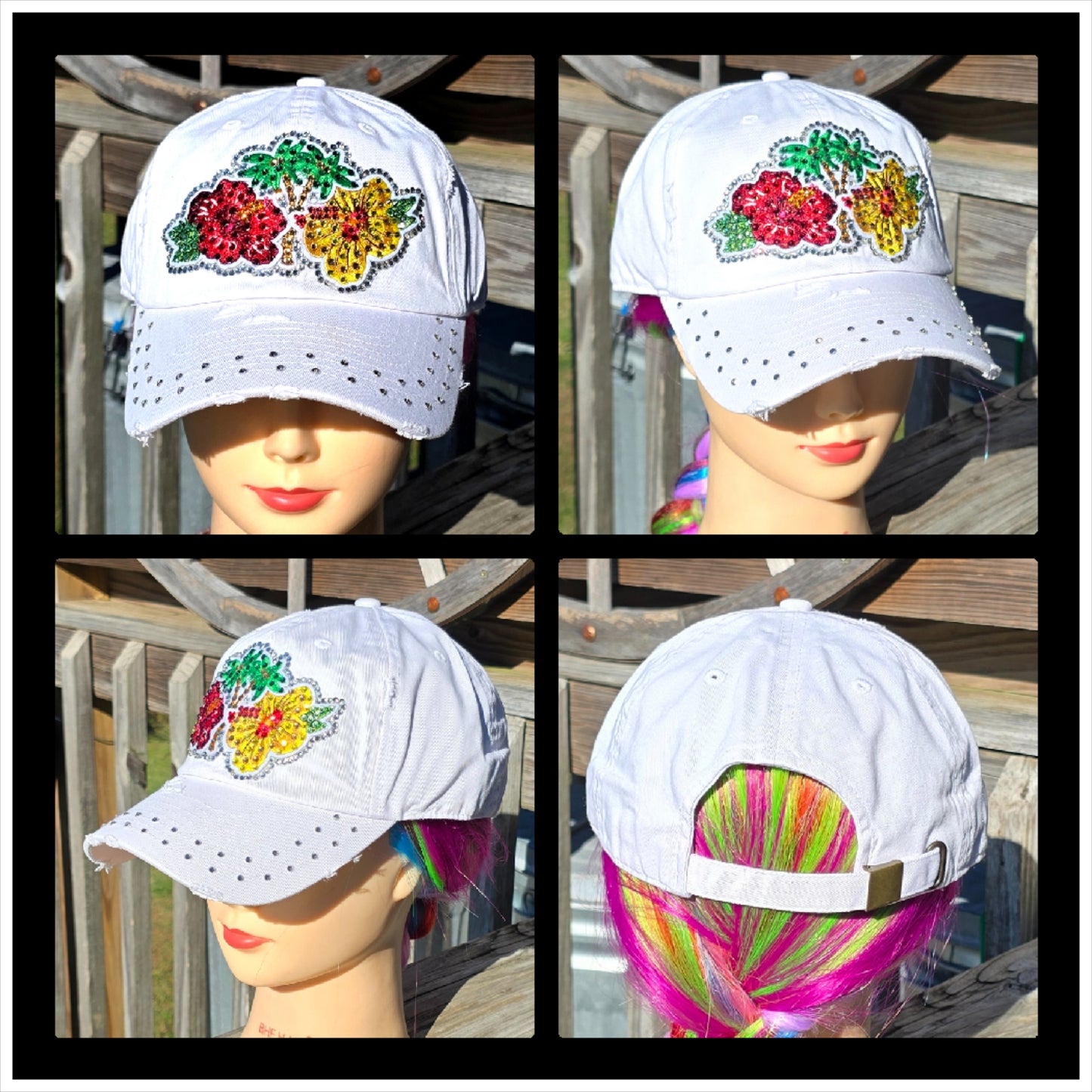 White Flower BLING Hat