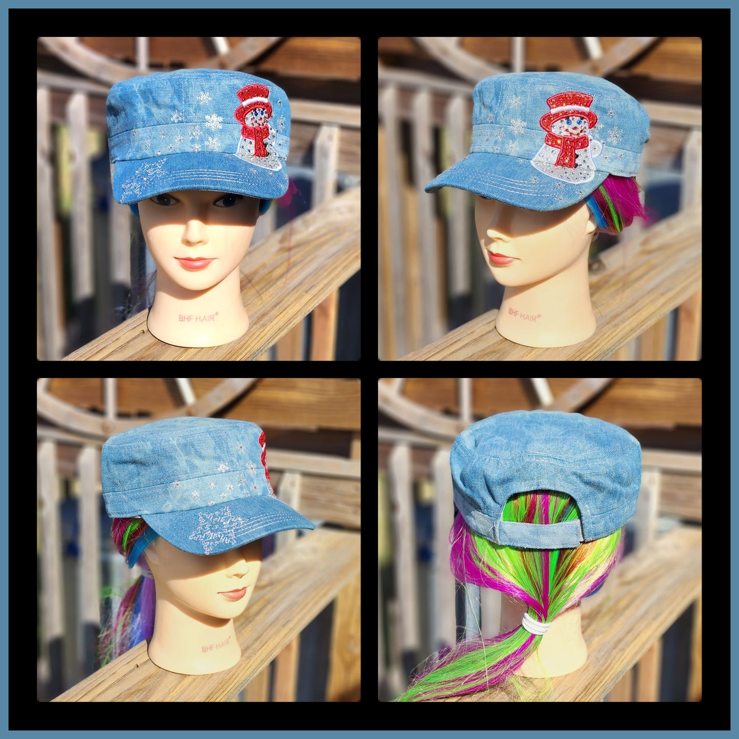 Blue Denim Snowman BLING Hat