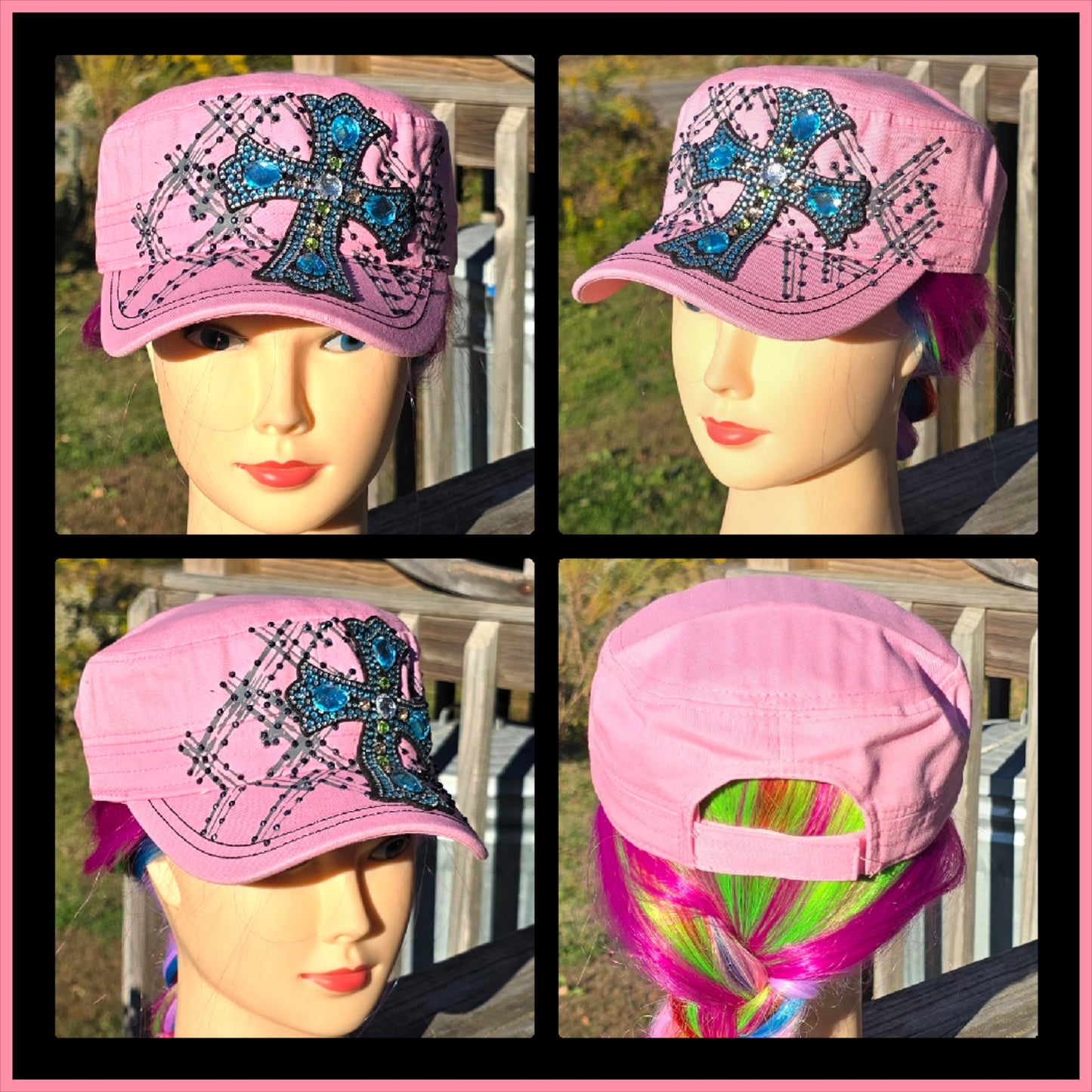 Pink Jeweled Cross BLING Hat