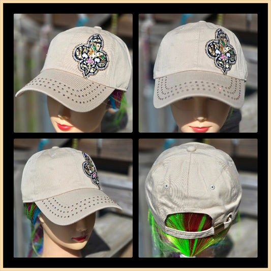 Khaki Fleur De Lis Tiger BLING Hat