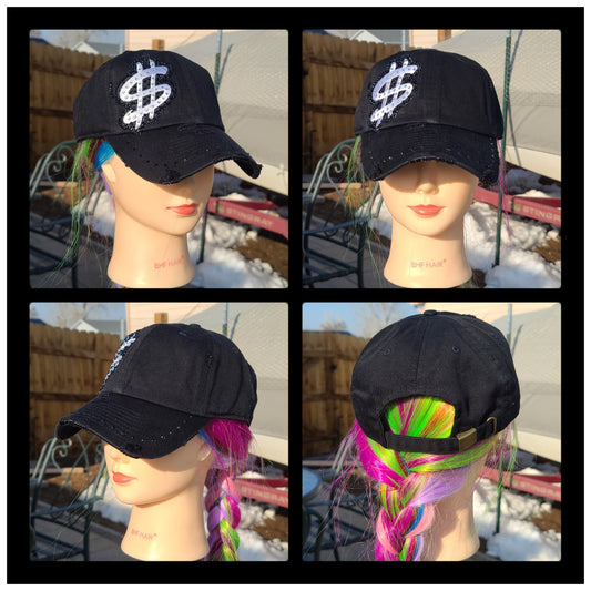 Black Dollar Sign BLING Hat