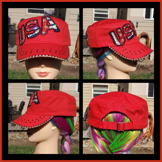 Red USA BLING Hat