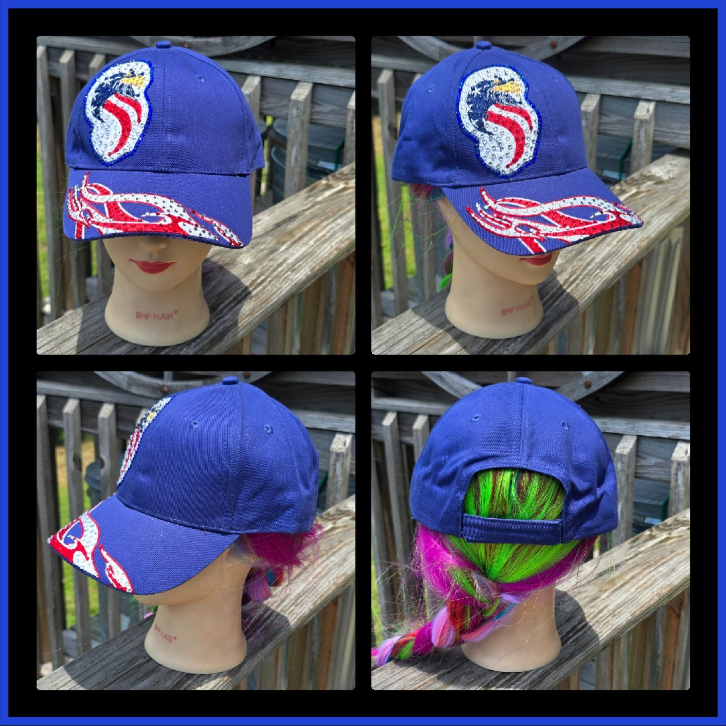 Ladies Royal Blue Eagle Head Flames BLING Hat