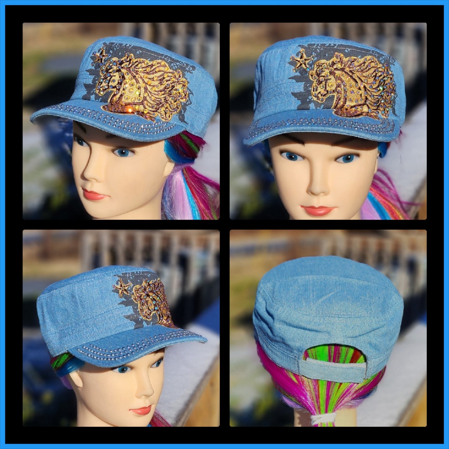 Blue Denim Horse Head BLING Hat