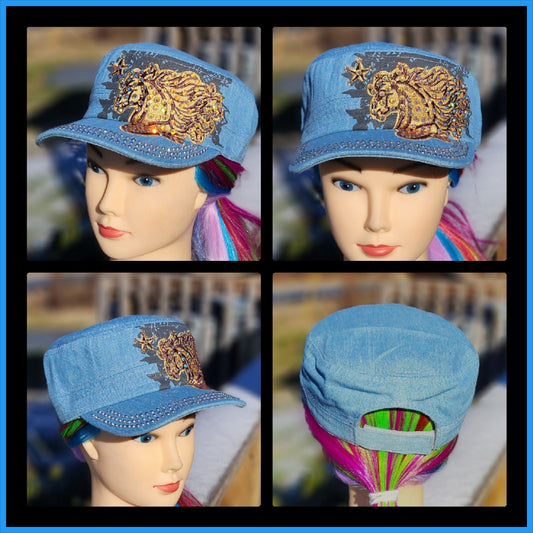Blue Denim Horse Head BLING Hat