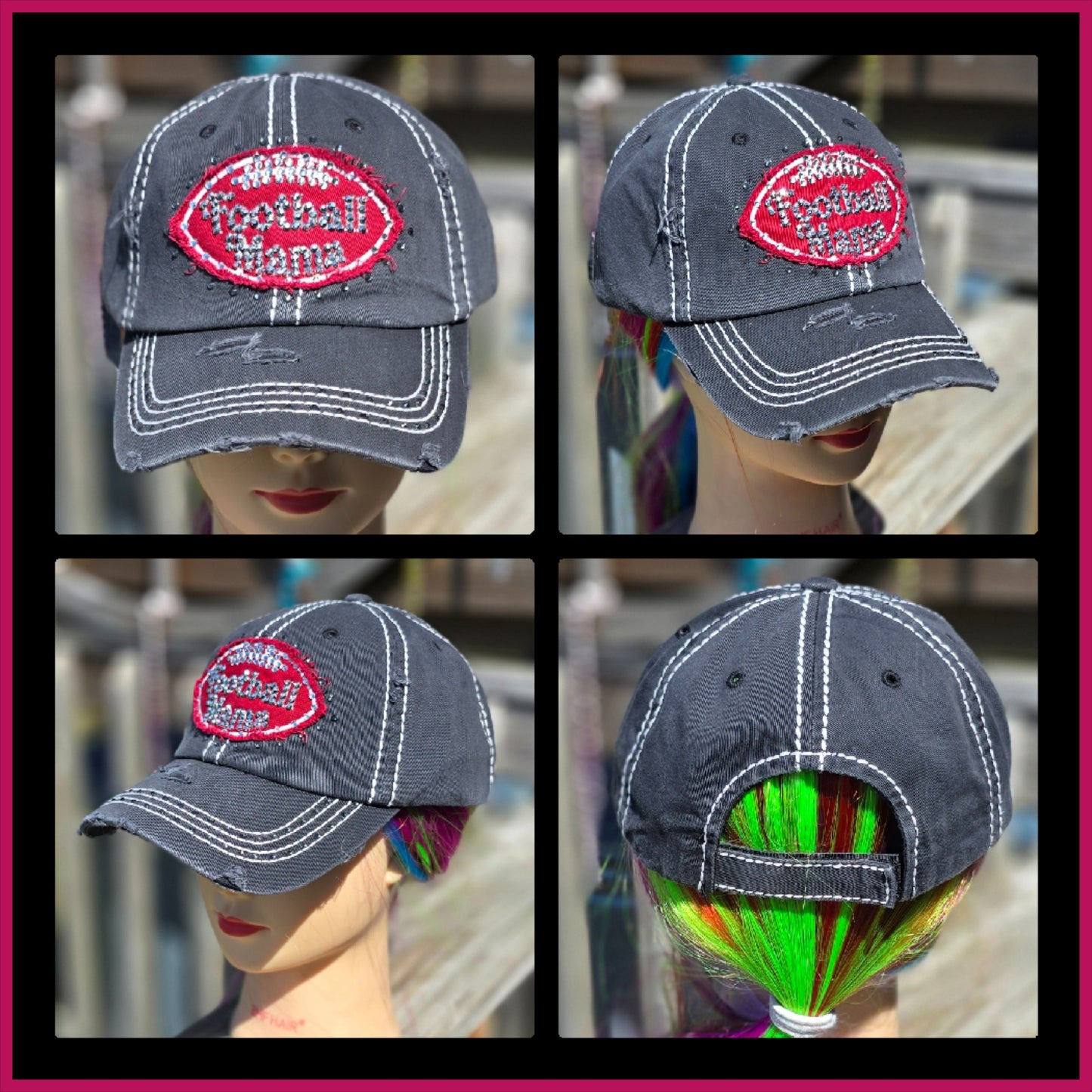 Navy Blue Football Mom BLING Hat