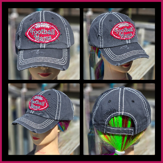 Navy Blue Football Mom BLING Hat