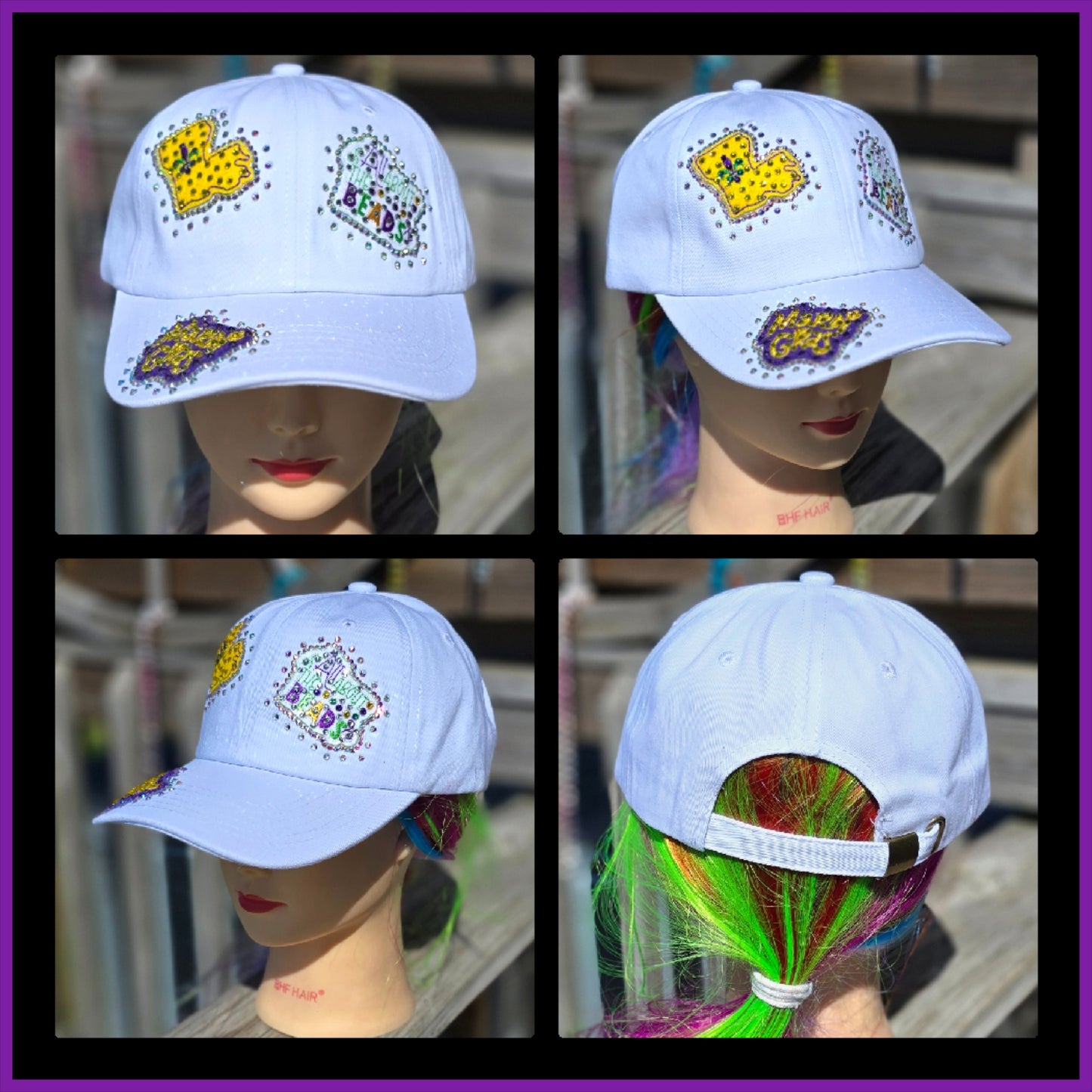 Ladies White Mardi Gras All About the Beads BLING hat