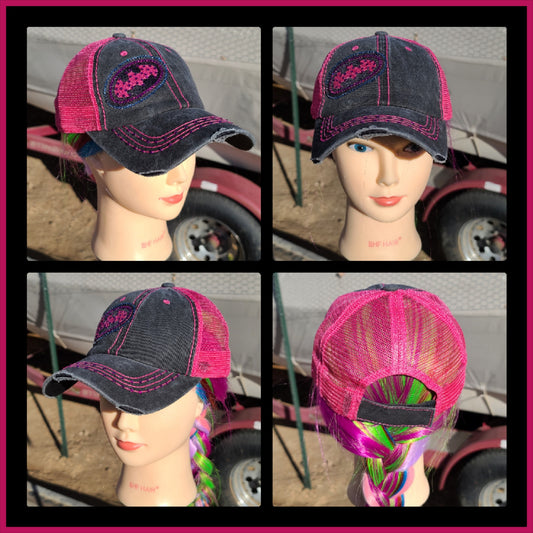 Charcoal Gray & Fuchsia Batgirl BLING Hat