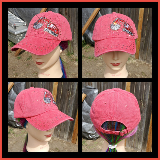 Red Faded Backhoe BLING Hat