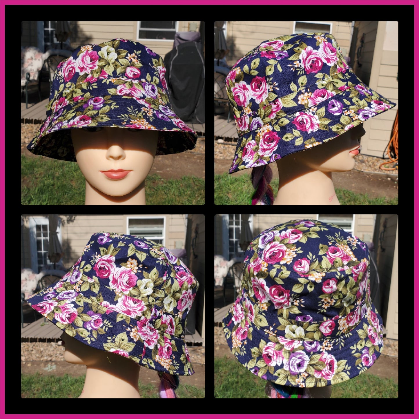 Navy Blue Flower BLING Bucket Hat