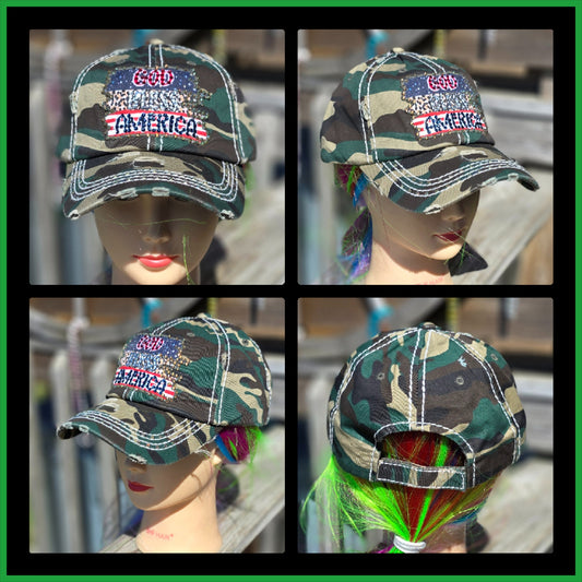 Camo God Bless America BLING Hat
