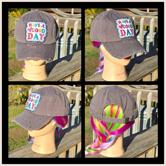 Charcoal Gray Have A Good Day BLING Hat