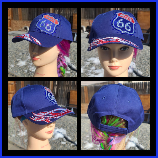 Royal Blue Route 66 BLING Hat