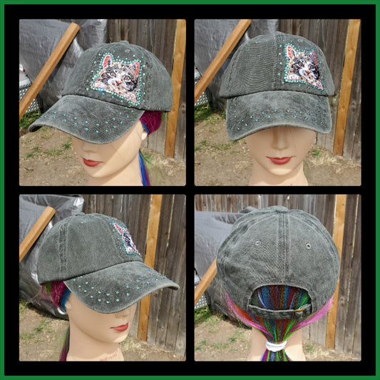 Olive Green Kitty BLING Hat