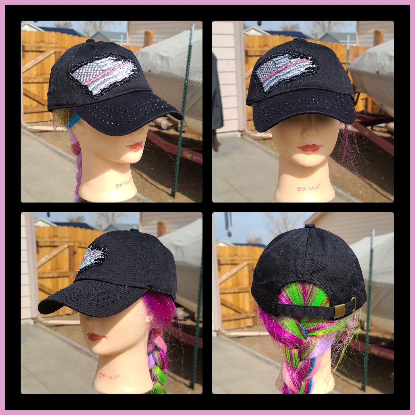 Black & Pink Tattered Flag BLING Hat