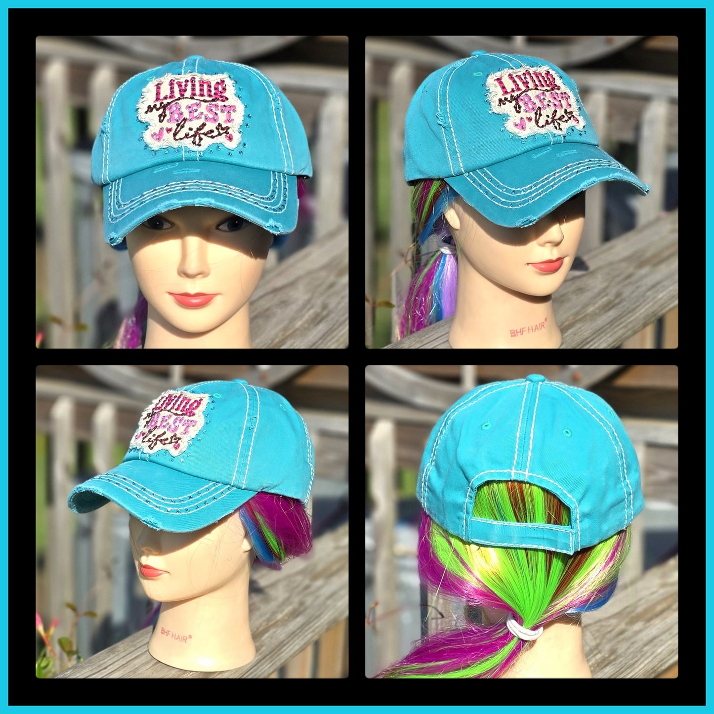 Turquoise Living My Best Life BLING Hat