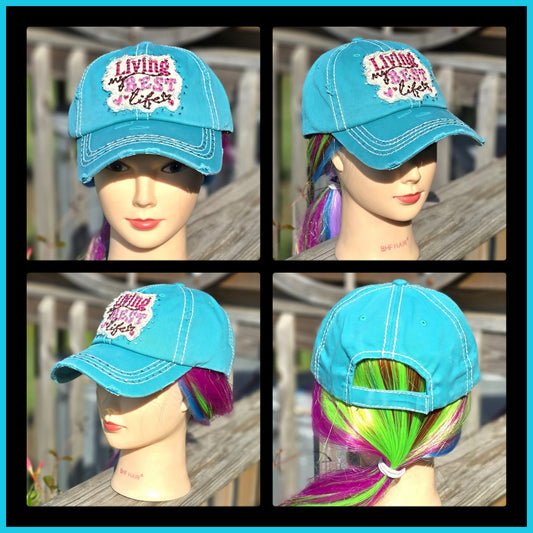 Turquoise Living My Best Life BLING Hat