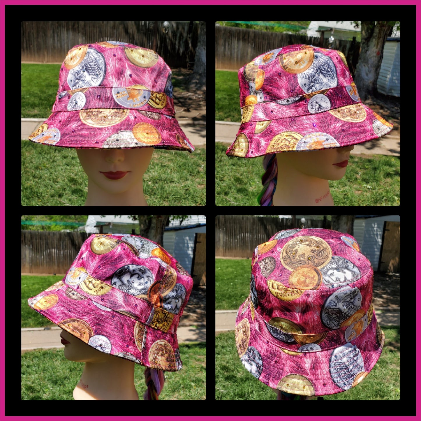 Pink Coins Bucket BLING Hat