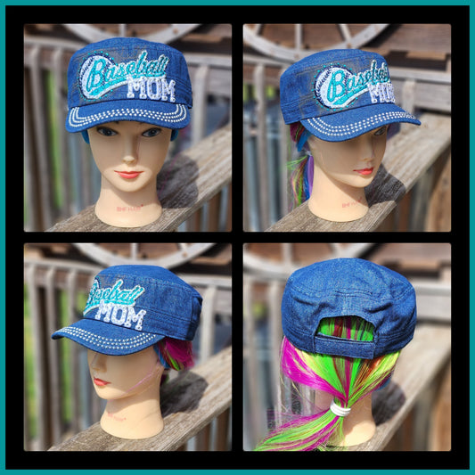 Blue Denim Baseball Mom BLING Hat