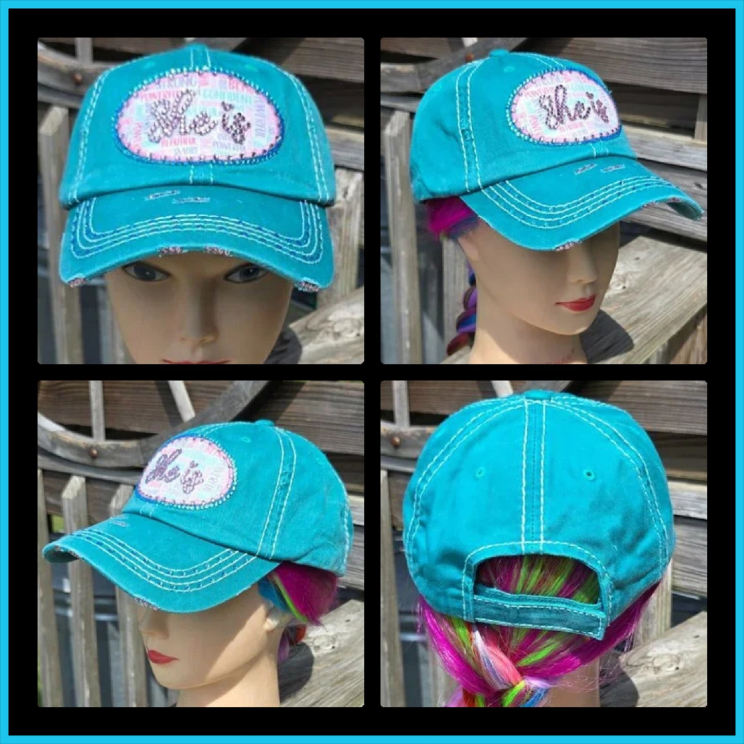 Turquoise She Is BLING Hat
